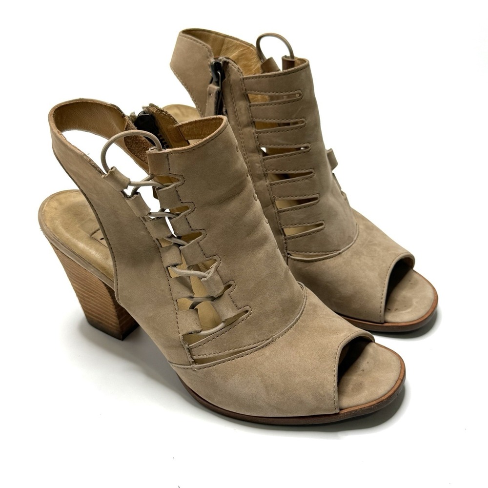Paul Green Mindy Heels Sisal Nubuk Womens 7 Tan Suede Mule Shoes Sandals - Picture 2 of 14